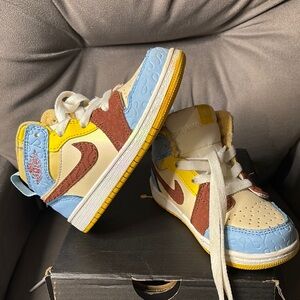 Jordan Minion Theme Blue and Yellow High-Top Sneakers